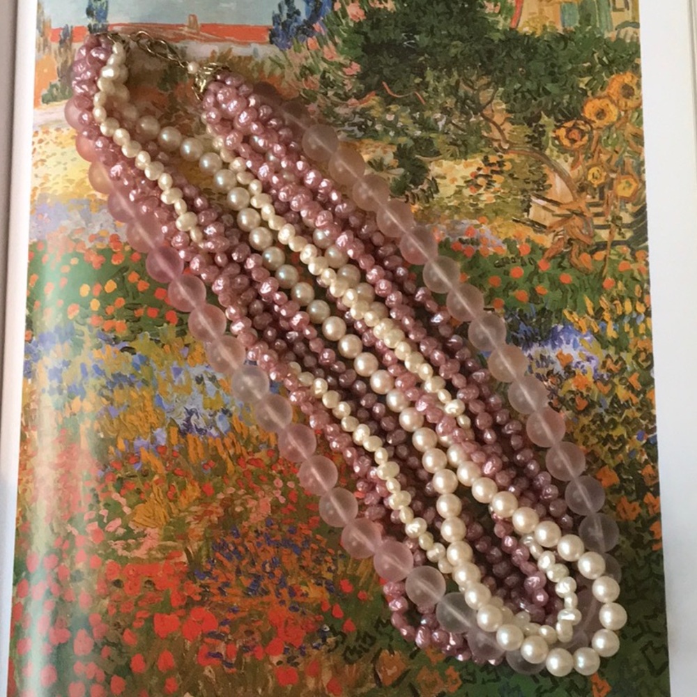 Pink Faux Freshwater Pearls Matte Frosted Barbie Beads Necklace Vintage - Picture 5 of 8